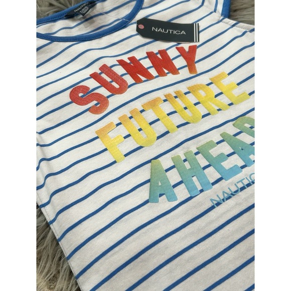 Nautica Girl's Cap-Sleeve Dress White Blue Multi-Color Size Large "Sunny Future" - Picture 4 of 5
